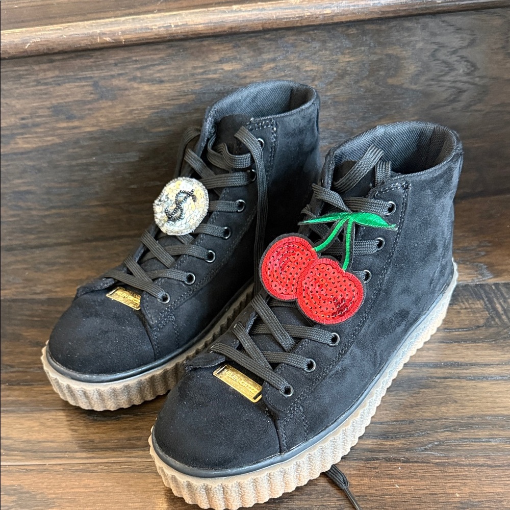 Black High-Top Sneakers with Cherry Patch